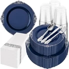 New Best Hioasis 350PCS Blue And Silver Plates - Party For Guest, Include 100. Price: $89.52.