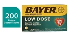 Bayer Aspirin Low Dose Enteric Coated Tablets 81MG 200 Count Exp 7/2027 New. Price: $18.50.