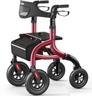 Rollator Walker W/ Seat 350LB 10" Wheels All Terrain Foldable Burgundy Open. Price: $184.81.