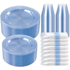 Dinnerware 350 Pieces Blue Glitter Guest Party Plates Cups ET31 Led New. Price: $89.99.