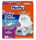 Hefty Ultra Strong Tall Kitchen Trash Bags New Fabuloso Scent 13 Gallon 80 Count. Price: $12.99.