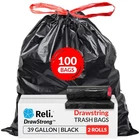 Reli 39 Gallon Black Drawstring Trash Bags 100 Ct New. Price: $54.74.