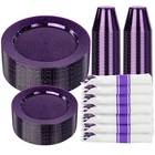 Dinnerware 350 Pieces Purple Glitter Guest Party Plates Cups ET31 Led New. Price: $89.99.