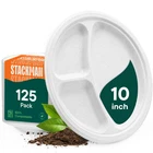 Stack Man 100 Compostable 3 Compartment 10-INCH Disposable Paper Plates New. Price: $47.23.