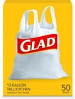Glad Tall Kitchen Handle-tie Trash Bags, 13 Gallon White Bag, 50 Ct (packa New. Price: $21.33.