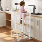 Adjustable Toddler Kitchen Step Stool With Safety Rail - White Wood & Steel New. Price: $116.99.