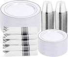 350PCS Silver Plastic Dinnerware Set For Guests, Fancy Disposable Plates New. Price: $107.99.