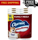 Charmin Ultra Strong Clean Touch Toilet Paper, 18 Family Mega Rolls 90 Regular New. Price: $39.99.