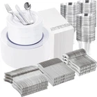 Wellife 700-PIECES Disposable Dinnerware Set With Napkins Silver For 100 Guests Open. Price: $99.99.
