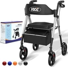 Vocic Foldable Rollator Walker For Seniors Padded Seat Backrest 8" Wheel Silver Open. Price: $79.16.