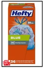 Hefty Trash Bags, Blue, 30 Gallon, 36 Count New. Price: $17.30.