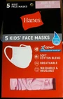 Hanes Kids Pink Cloth Face Mask 5-PACK Ages 5-12 Cotton Blend Washable Reusable New. Price: $5.00.