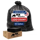 Ox Plastics 55 Gallon, 2 Mil Thick, Large Contractor Heavy Duty Bags, Extra New. Price: $110.00.