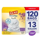 Glad Forceflex Tall Kitchen Drawstring Trash Bags 13 Gallon, 120 Count New. Price: $24.70.