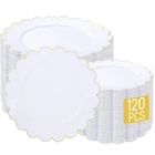 Disposable Plates 120 Pc White Gold Scalloped Dinner Dessert Liyh Plastic Fancy New. Price: $89.99.