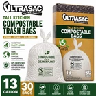 Ultrasac 13 Gallon Compostable Trash Bags 30 Count Tall Kitchen Bpi New. Price: $15.99.