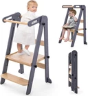 Foldable Toddler Kitchen Tower With Adjustable Heights & Non-slip Strips, Gray New. Price: $141.99.
