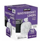New Kirkland Signature 10 Gallon Wastebasket Liners, 500 Bags, Clear Heavy. Price: $20.99.