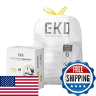 Eko 21 Gallon 110-COUNT Drawstring Trash Bags, Extra Strong, Unscented, Code New. Price: $48.99.