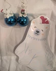 Polar Bear Blue Ball Ornaments 4" Set Of 2 & Melamine Plate Christmas Holiday Used. Price: $12.00.