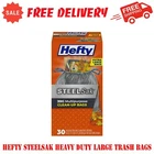 Hefty Steelsak Heavy Duty Large Trash Bags, Gray, Unscented, 39 Gallon, 30 Count New. Price: $19.95.