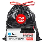 Reli. 30 Gallon Trash Bags Drawstring 1 Count (pack Of 250), Black New. Price: $64.90.