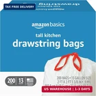 Amazon Basics Tall Kitchen Drawstring Trash Bags, Sturdy, 13 Gallon, Unscented, New. Price: $41.64.