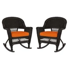 Jeco Wicker Rocker Chair In Black With Orange Cushion (set Of 2) New. Price: $368.23.