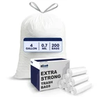 Plasticplace 4 Gallon Drawstring Trash Bags, White, 0.7 Mil, 200 New. Price: $18.89.
