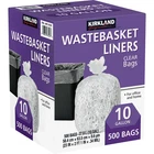Kirkland Signature 10-GALLON Wastebasket Liner, Clear, 500-COUNT New. Price: $27.99.
