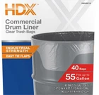 Hdx Commercial 55 Gallon Clear Heavy-duty Flap Tie Drum Liner Trash Bags 40COUNT New. Price: $41.99.