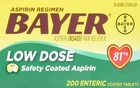 Bayer Aspirin Regimen Low Dose 81MG Enteric Coated Tablets Pain Reliever 200CT New. Price: $20.32.