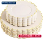 Liyh 60 Pcs Ivory And Gold Scalloped Plastic Plates - Disposable Fancy Combo New. Price: $45.68.