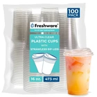 Disposable Plastic Cups 16OZ Clear 100 Pack Strawless Sip Lids Freshware Party New. Price: $28.99.