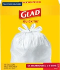 Glad Tall Kitchen Trash 13 Gallon, Unscented Garbage Bags, Quick-tie, 68 Co New. Price: $16.69.