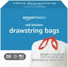 Trash Bags, Tall Kitchen Drawstring, Unscented, 13 Gallon, 200 Count, Pack Of New. Price: $34.54.