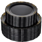 U-qe 100PC Black Gold Plastic Plates: Heavy Duty, Disposable, Dinner & Dessert New. Price: $63.98.