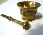 Vintage, Brass Mini Mortar & Pestle Apothecary Pill Crusher-stylized Design Used. Price: $29.99.
