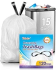 Teivio 15 Gallon Tall Kitchen Trash Bags, 120 Count, Drawstring, Medium Waste New. Price: $39.98.