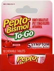 Pepto Bismol To-go 5 Symptom Digestive Relief Cherry Chewable Tablets 12 Count New. Price: $12.27.