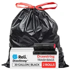Reli. 30 Gallon Trash Bags Drawstring Count (pack Of 150), Black New. Price: $49.90.