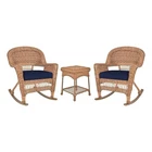 Jeco 3PC Wicker Rocker Chair Set In Honey With Blue Cushion New. Price: $458.21.