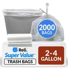 Reli. 2-4 Gallon Trash Bags 2000 Count (bulk Value), Clear New. Price: $70.99.