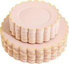 Liyh 60PCS Pink Plastic Plates With Gold Disposable Includes: 30 Dinner 1 New. Price: $42.06.
