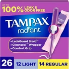 Tampax Radiant Tampons Multipack, With Leakguard Braid, Light/regular Absorbency New. Price: $9.99.