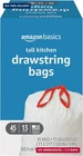 Amazon Basics Tall Kitchen Drawstring Trash Bags, 13 Gallon, Unscented, 45 Count New. Price: $17.89.