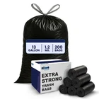 Plasticplace 13 Gallon Drawstring Trash Bags, Black, 1.2 Mil, 200 Count New. Price: $47.99.