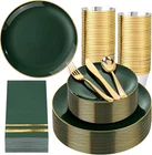 350PCS Green Plastic Plates - Disposable Gold Dinnerware Set For Guests New. Price: $96.95.