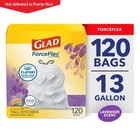 Glad Forceflex Tall Kitchen Drawstring Trash Bags 13 Gallon, 120 Count New. Price: $41.16.