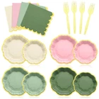 96 Pcs Pink Sage Green Gold Disposable Party Plate Set For 24/48 Guests 9" & ... New. Price: $27.57.